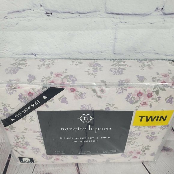 Nanette Lepore Floral 3 Piece Twin Sheet Set 100% Cotton - Picture 2 of 7